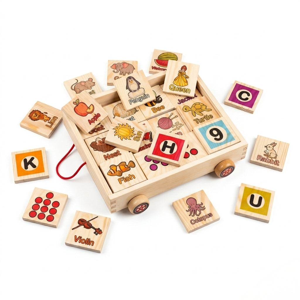 wooden pull along cart D-